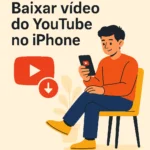 Homem com celular na mão baixando videos do youtube com seu iphone