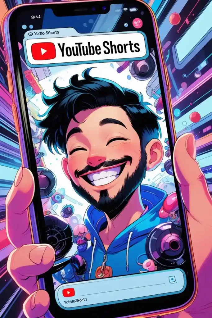 Illustração detalhada de uma pessoa feliz ao conquistar muitas visualizações no yotuube shorts